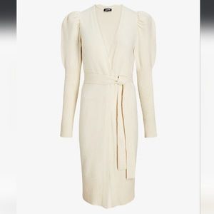 NWT Express cream colored puff sleeve cardigan duster with waist belt. Size XS.